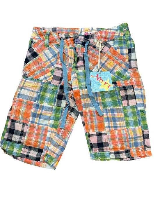 Novi Pants - Vintage Novi Girls Plaid Patchwork Cotton Shorts W/ Pockets Size 3 Multicolor Li